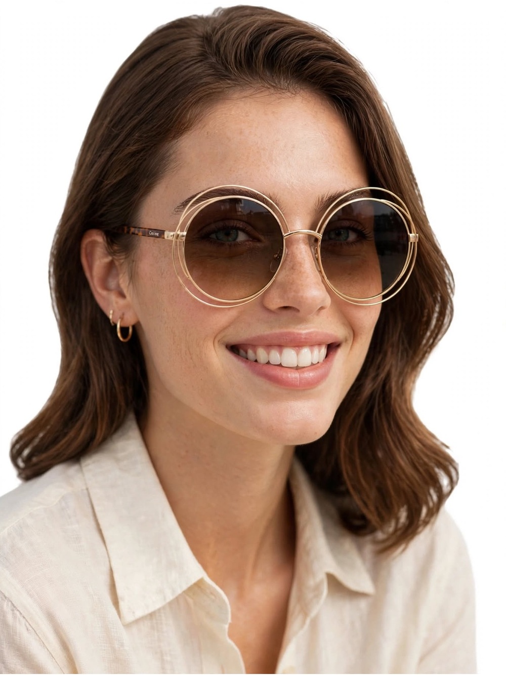 Celine Gold Round Sunglasses with Brown Gradient Lenses